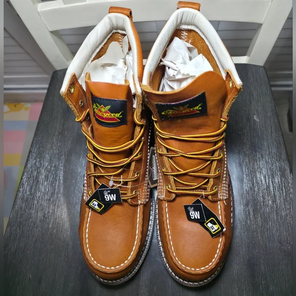 Thorogood 6″ Tobacco Safety Moc Toe Wedge Work Boots 804-4200 Men's Size 9 EE